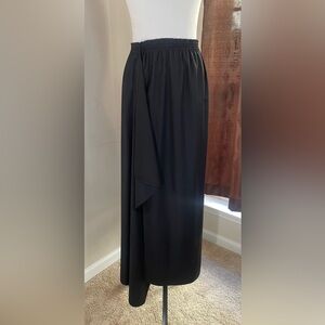 Zoran Vintage Designer 100% Wool Long Black Skirt with Waterfall Pleat.